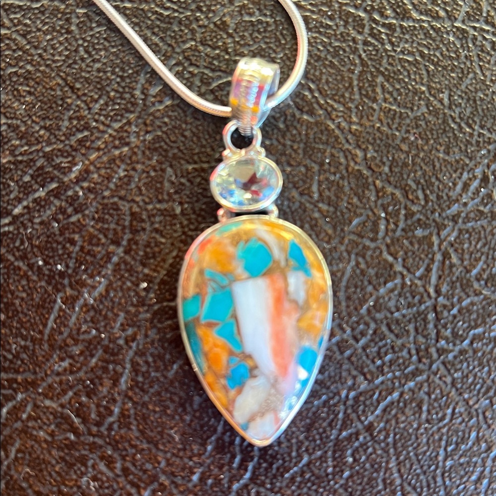 Oyster copper turquoise pendant necklace sterling